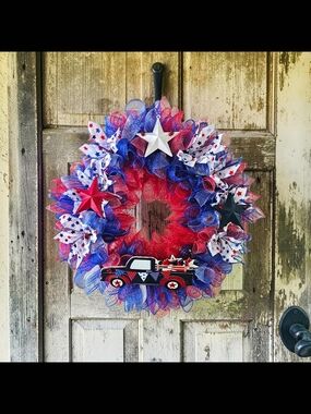 Handmade Patriotic Red, White & Blue Wreath - Americana Door Decor
